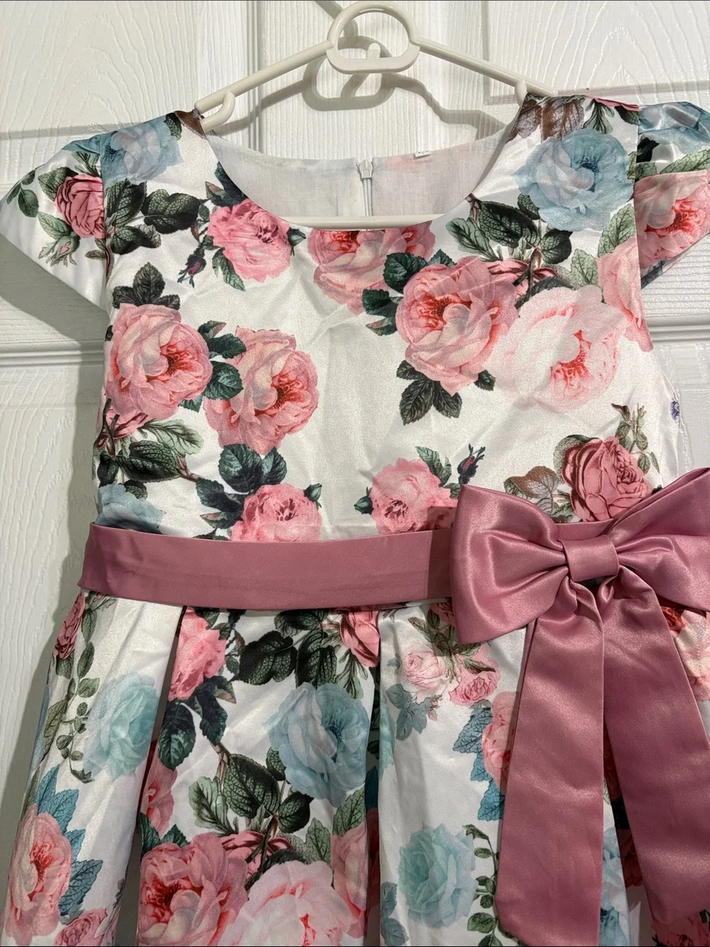 Source Unknown White Floral Dress with Pink and Blue Accents